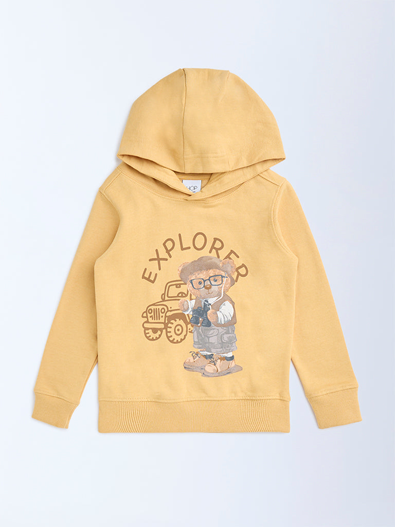 Buy HOP Kids Mustard Teddy Pattern Hoodie from Westside