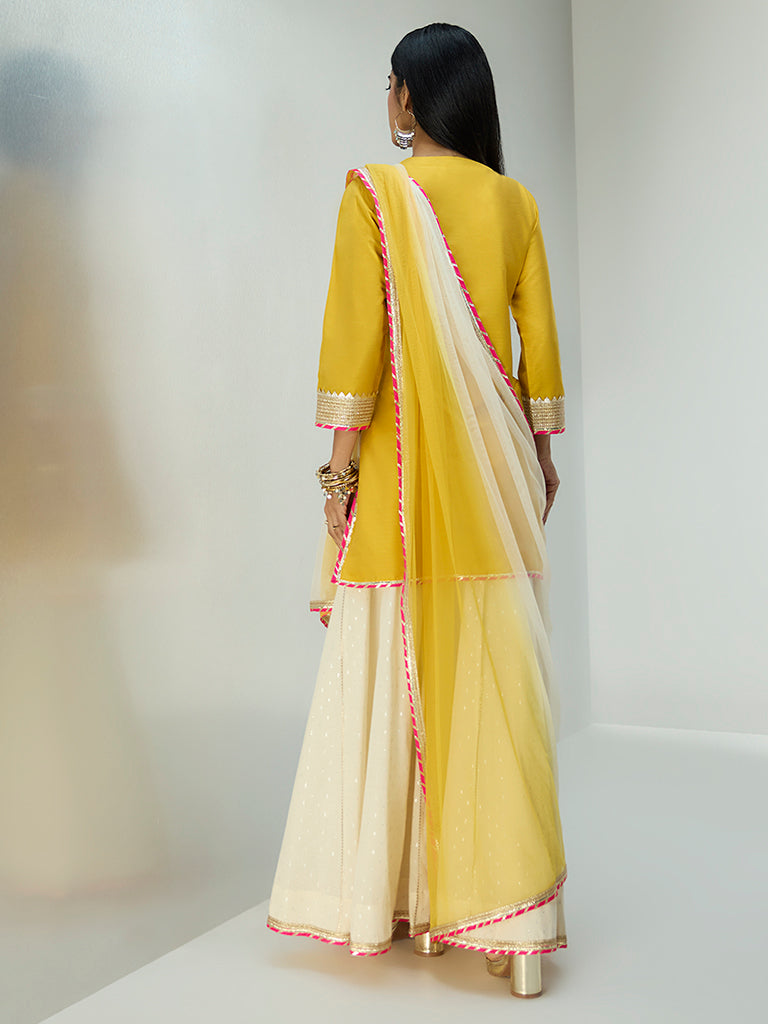 Vark Mustard Paisley Embellished A-Line Ethnic Set