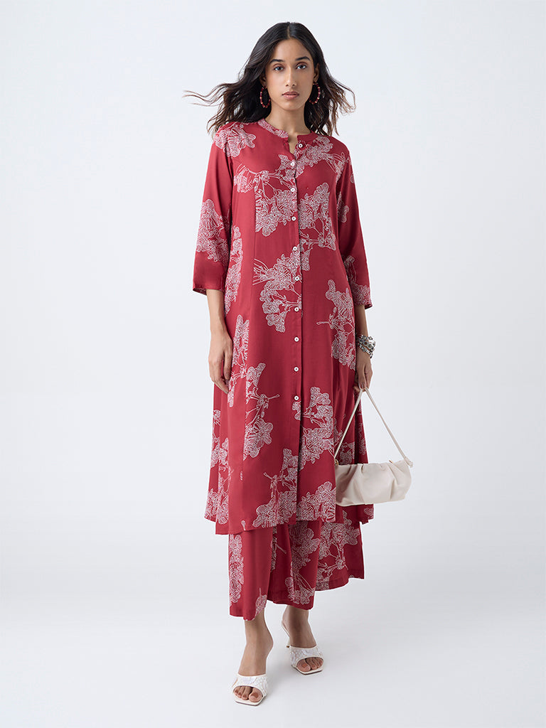 Buy Utsa Red Botanical-Printed A-Line Kurta from Westside