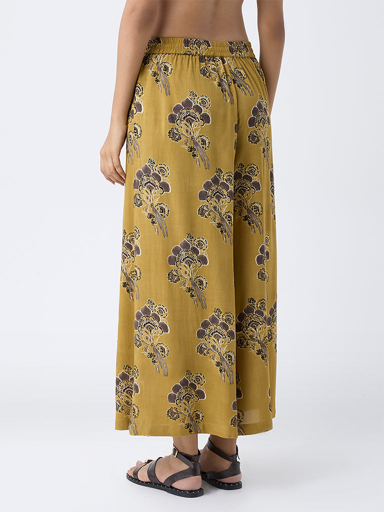 Utsa Mustard Floral Pattern Palazzos