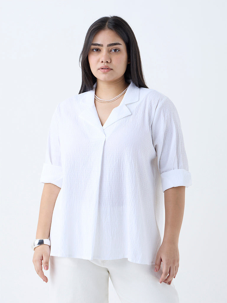 Gia White Crinkle-Textured Cotton Blouse