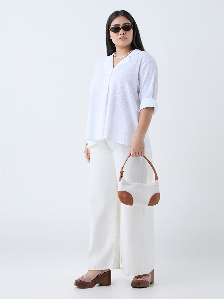 Gia White Crinkle-Textured Cotton Blouse