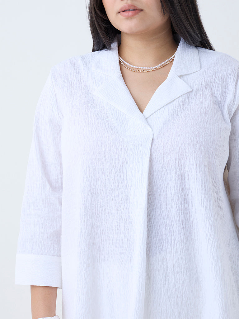 Gia White Crinkle-Textured Cotton Blouse