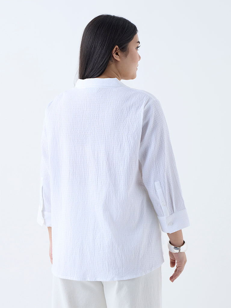 Gia White Crinkle-Textured Cotton Blouse