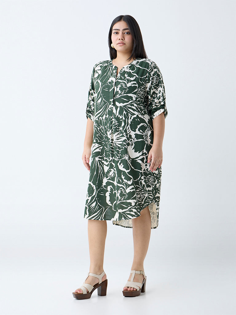 Gia Dark Green Botanical Design Straight Dress