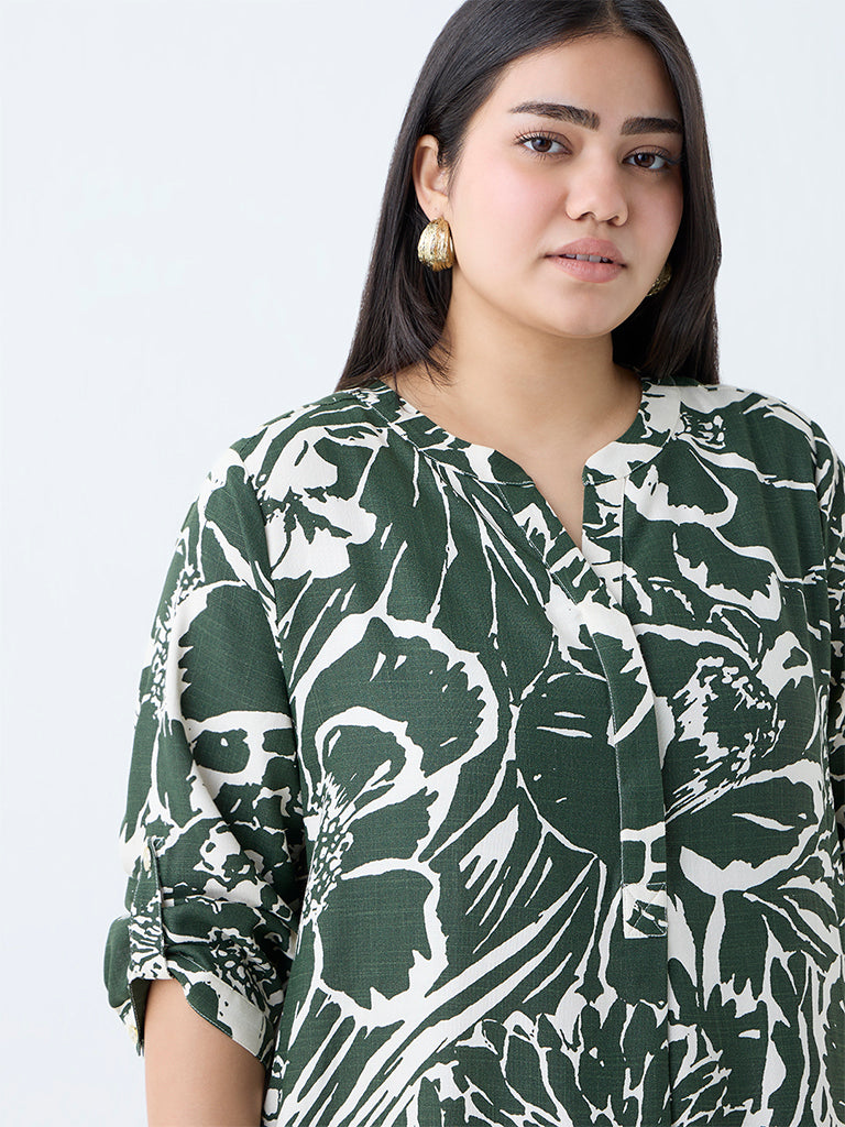 Gia Dark Green Botanical Design Straight Dress