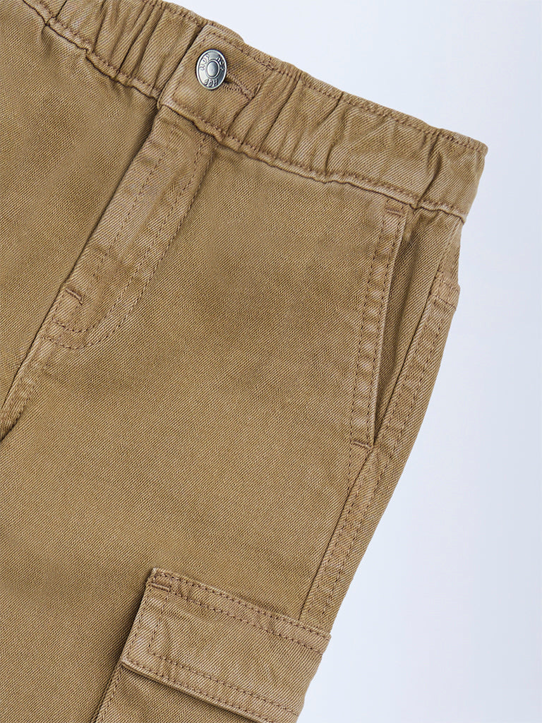 HOP Kids Taupe Relaxed-Fit Mid-Rise Cargo Jeans