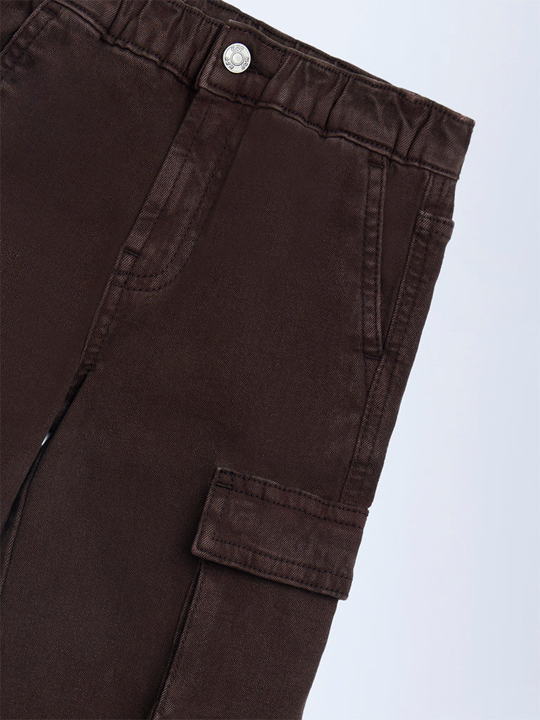 HOP Kids Boys Dark Brown Relaxed-Fit Mid-Rise Cargo Jeans