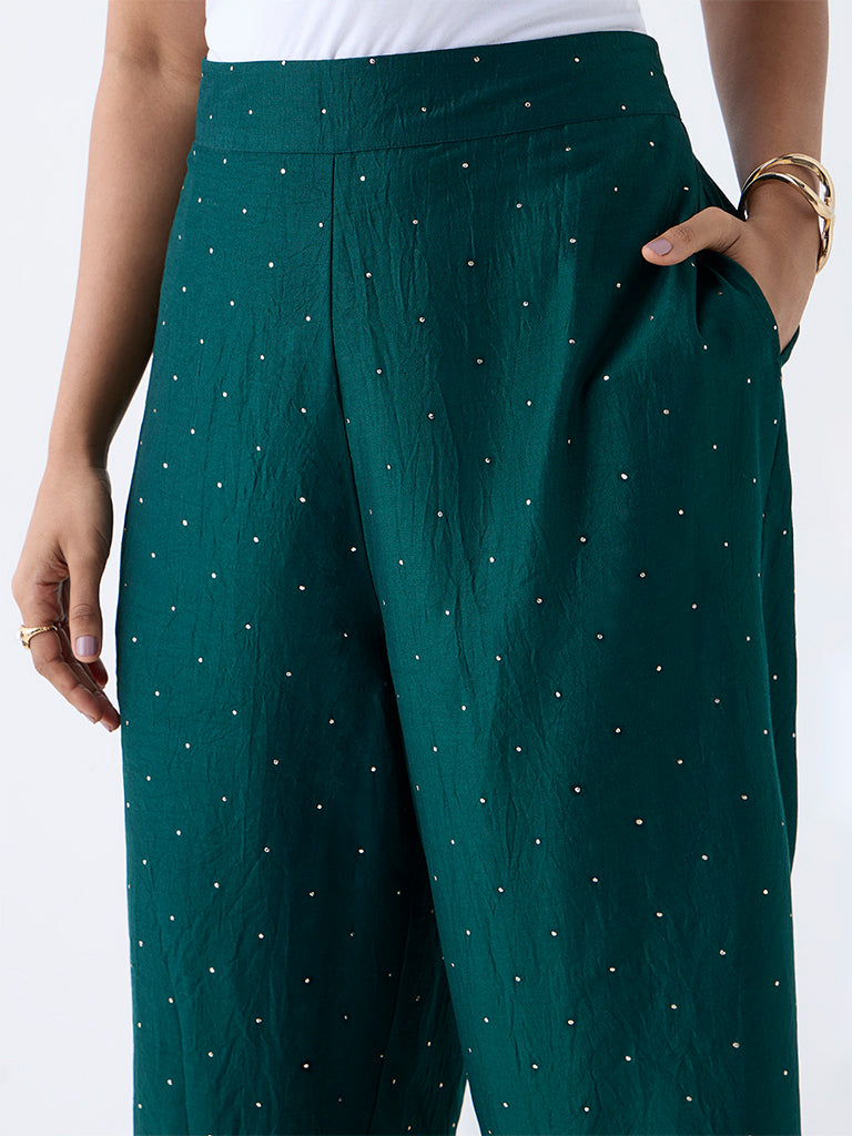 Diza Green Embellished Pants