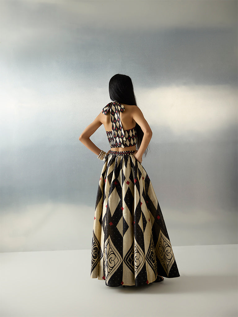 Vark Black Geometric Design Halter Neck Top