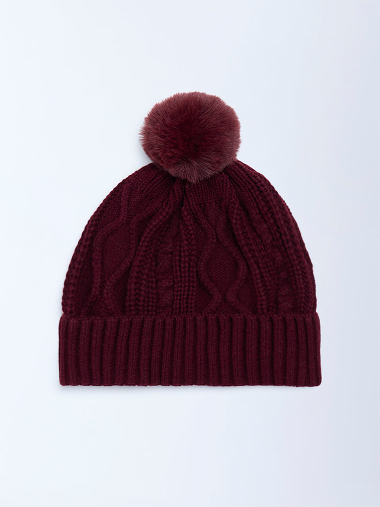Buy Westside Accessories Plum Knit-Textured Beanie from Westside