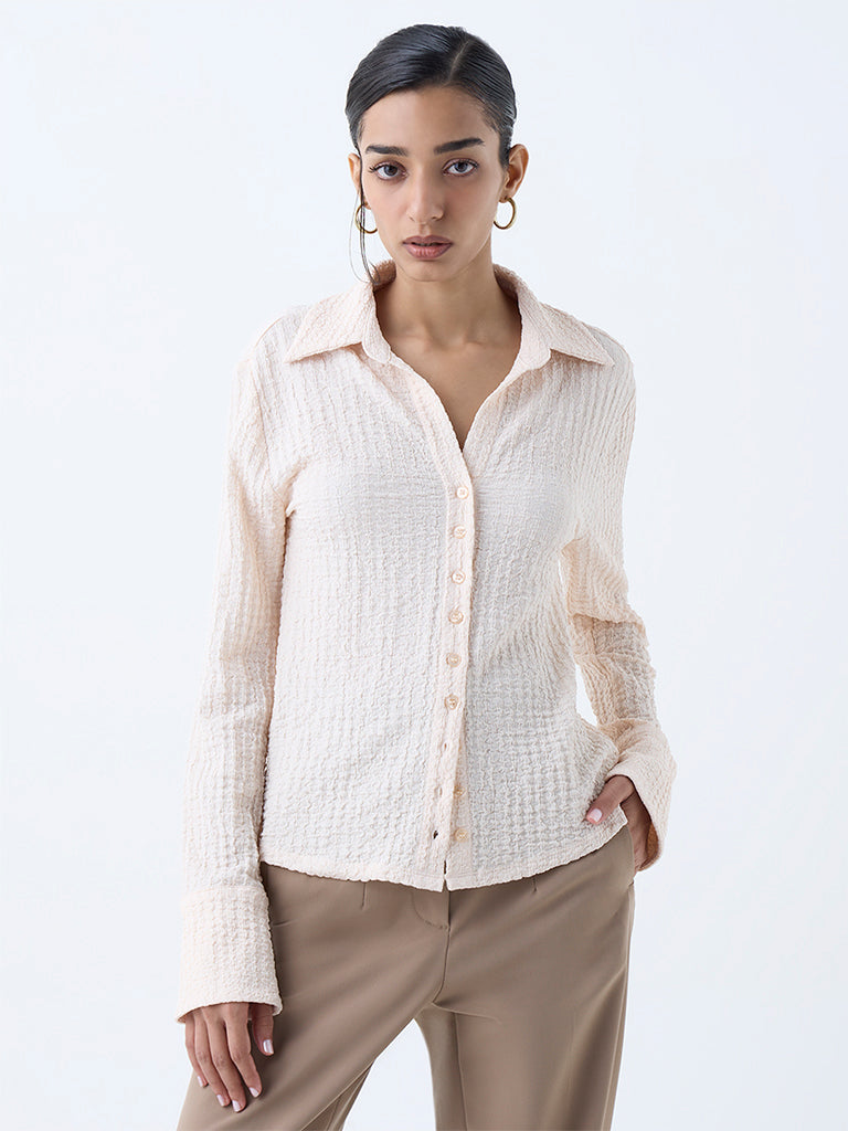 Wardrobe Cream Popcorn-Textured Shirt