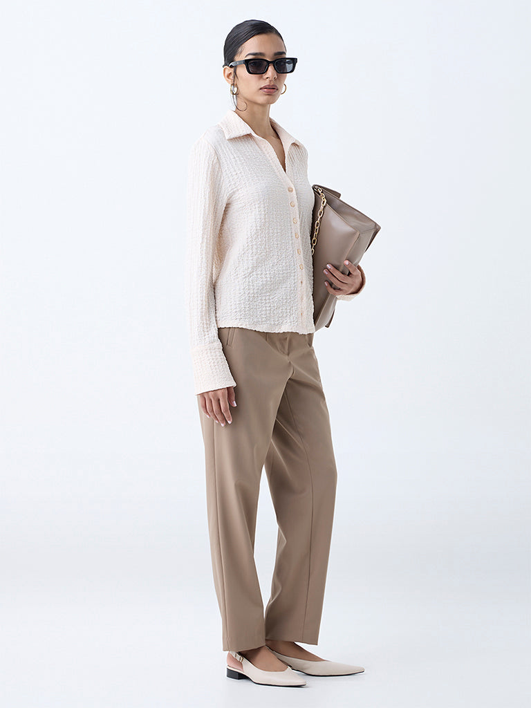 Wardrobe Cream Popcorn-Textured Shirt