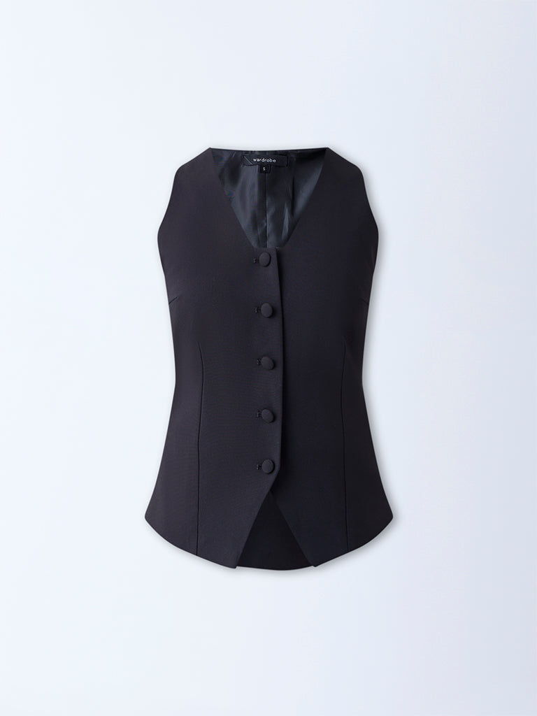 Wardrobe Black Solid Waistcoat