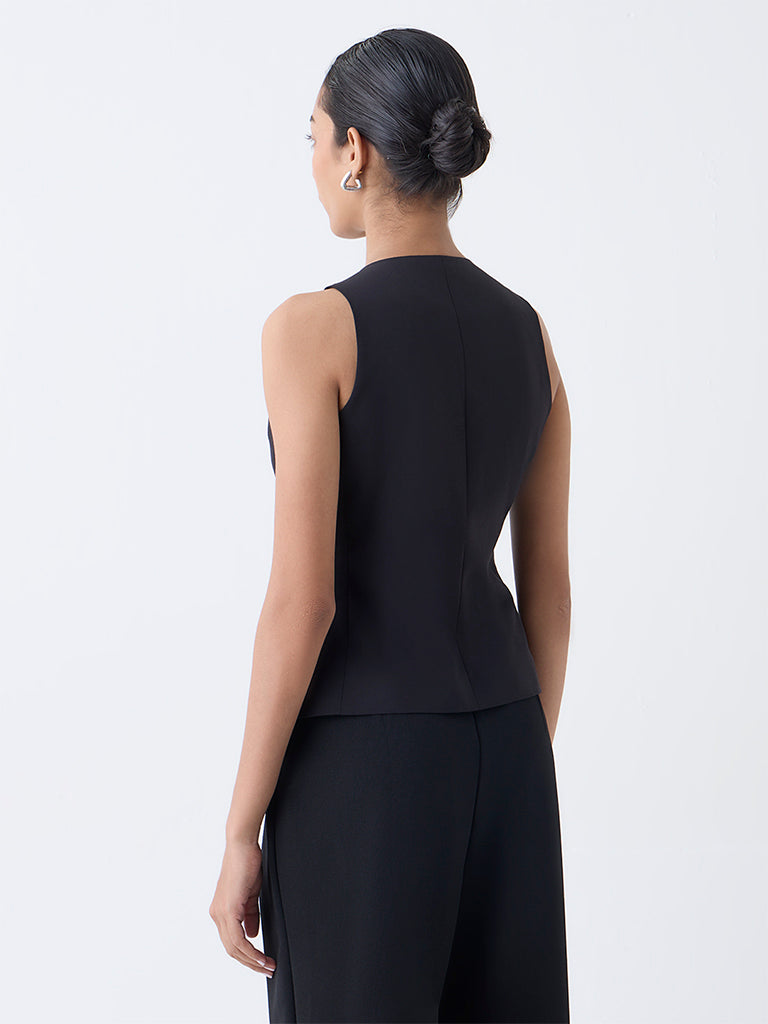 Wardrobe Black Solid Waistcoat