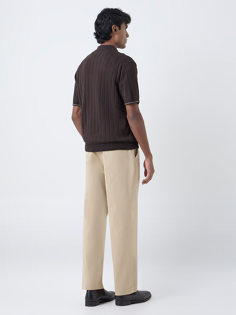 Ascot Beige Mid-Rise Relaxed-Fit Cotton-Blend Trousers