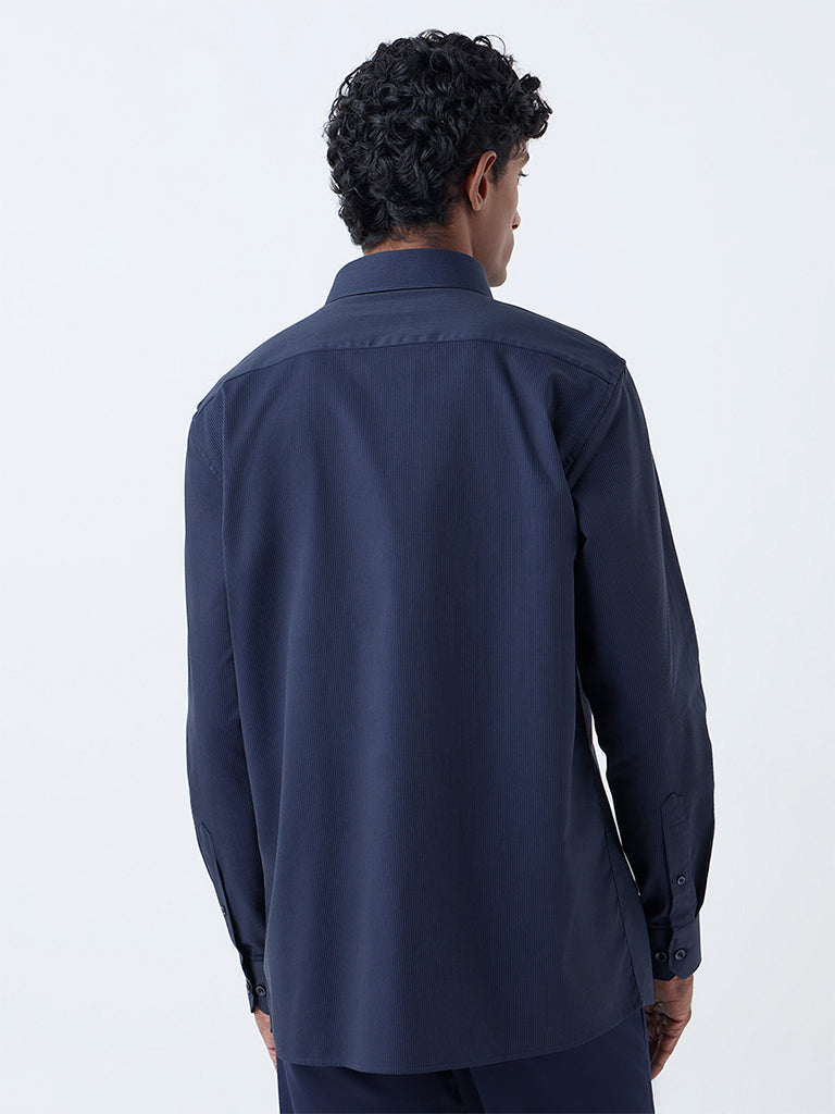 WES Formals Navy Striped Relaxed-Fit Cotton Shirt