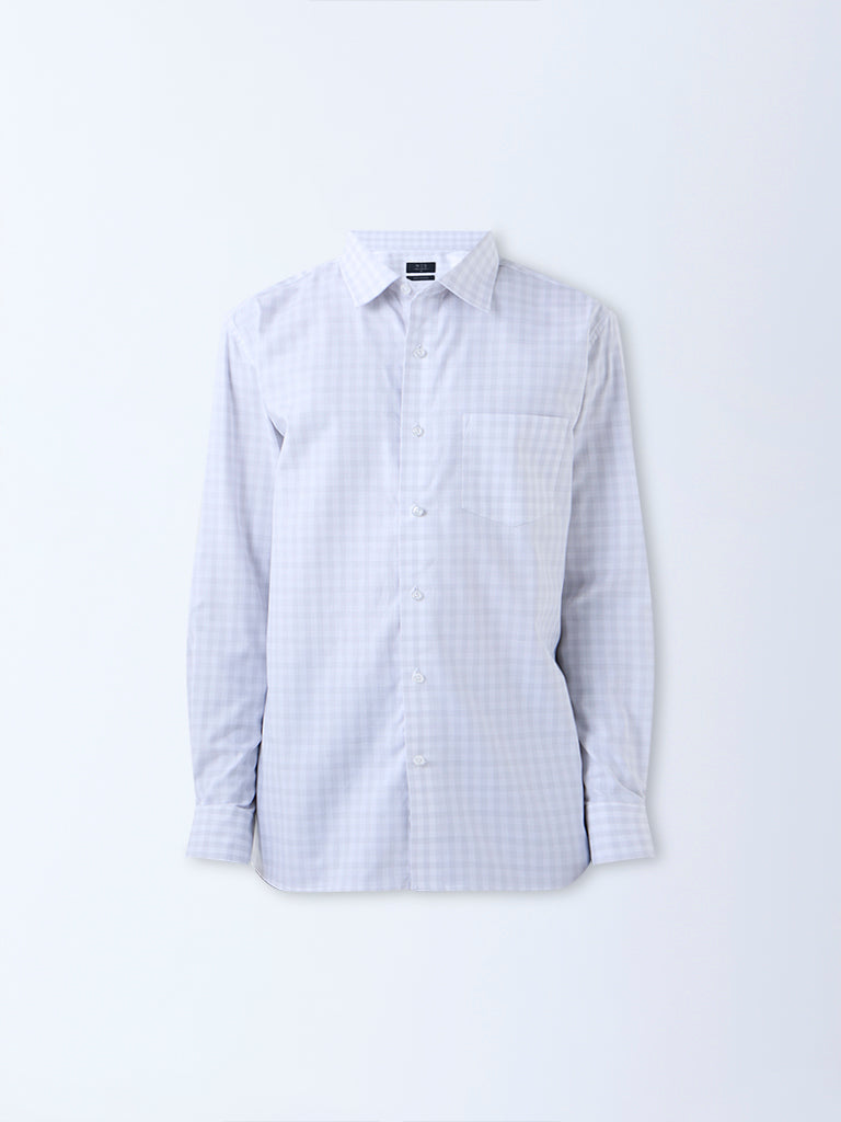 WES Formals Grey Checkered Relaxed-Fit Cotton Shirt
