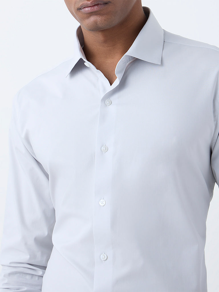 WES Formals Light Grey Ultra Slim-Fit Cotton-Blend Shirt