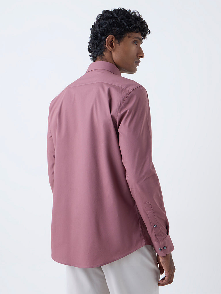 WES Formals Dusty Pink Solid Ultra Slim Fit Cotton-Blend Shirt