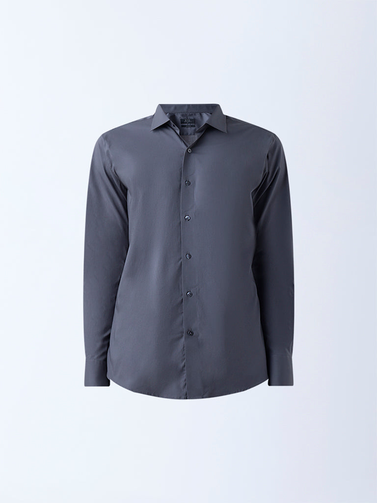 WES Formals Dark Grey Ultra Slim-Fit Cotton-Blend Shirt