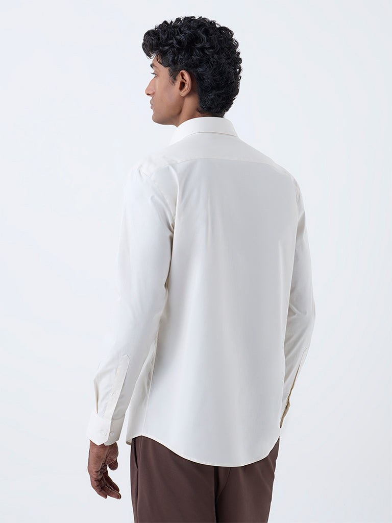 WES Formals Light Beige Cotton Ultra Slim Fit Shirt