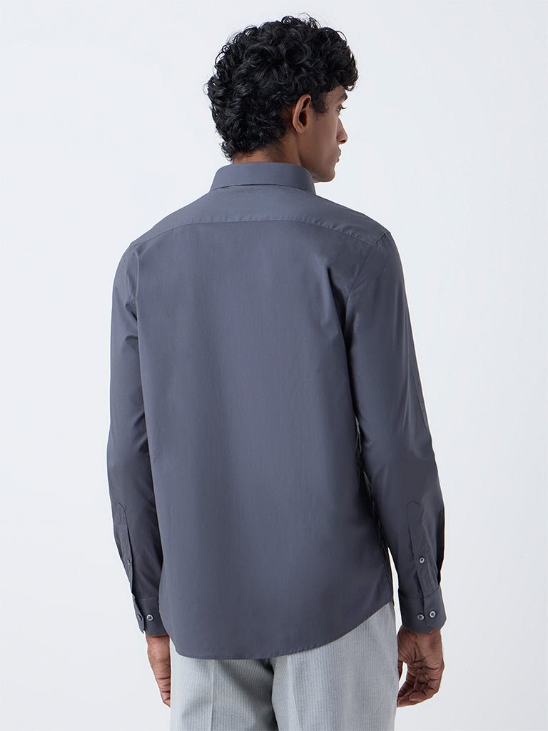 WES Formals Dark Grey Ultra Slim-Fit Cotton-Blend Shirt