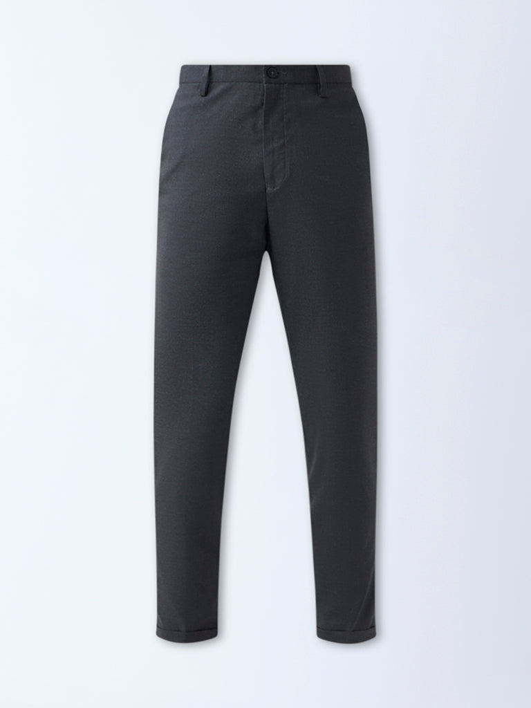 WES Formals Charcoal Slim-Fit Mid-Rise Trousers