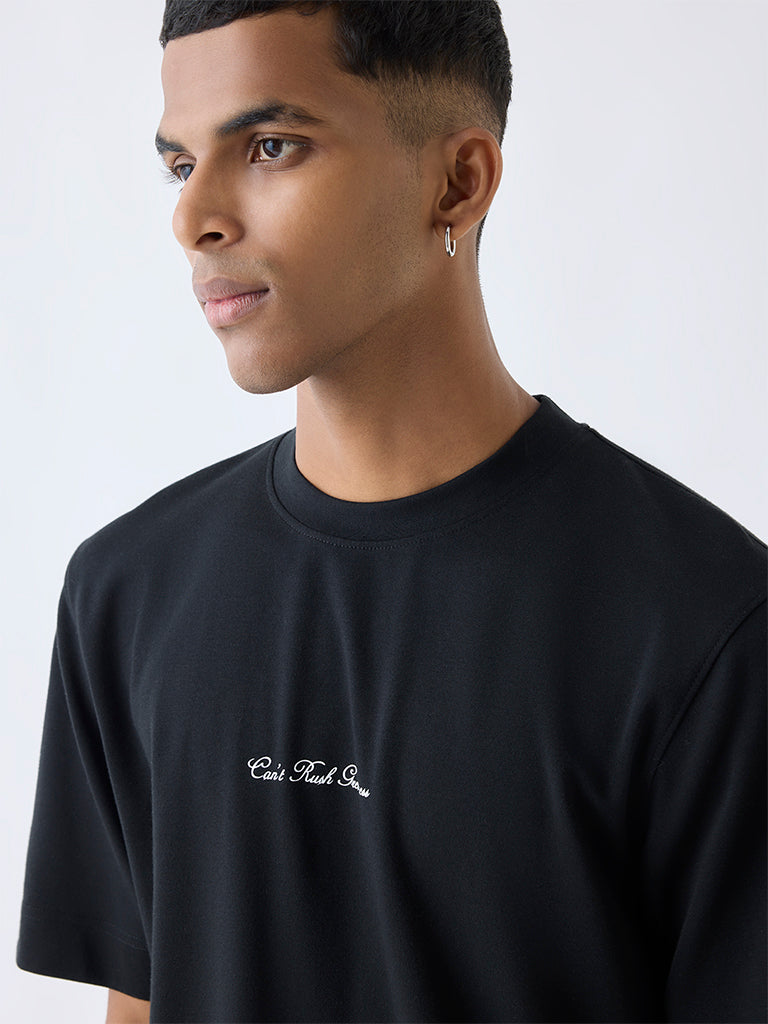 Studiofit Black Relaxed-Fit Cotton-Blend T-Shirt