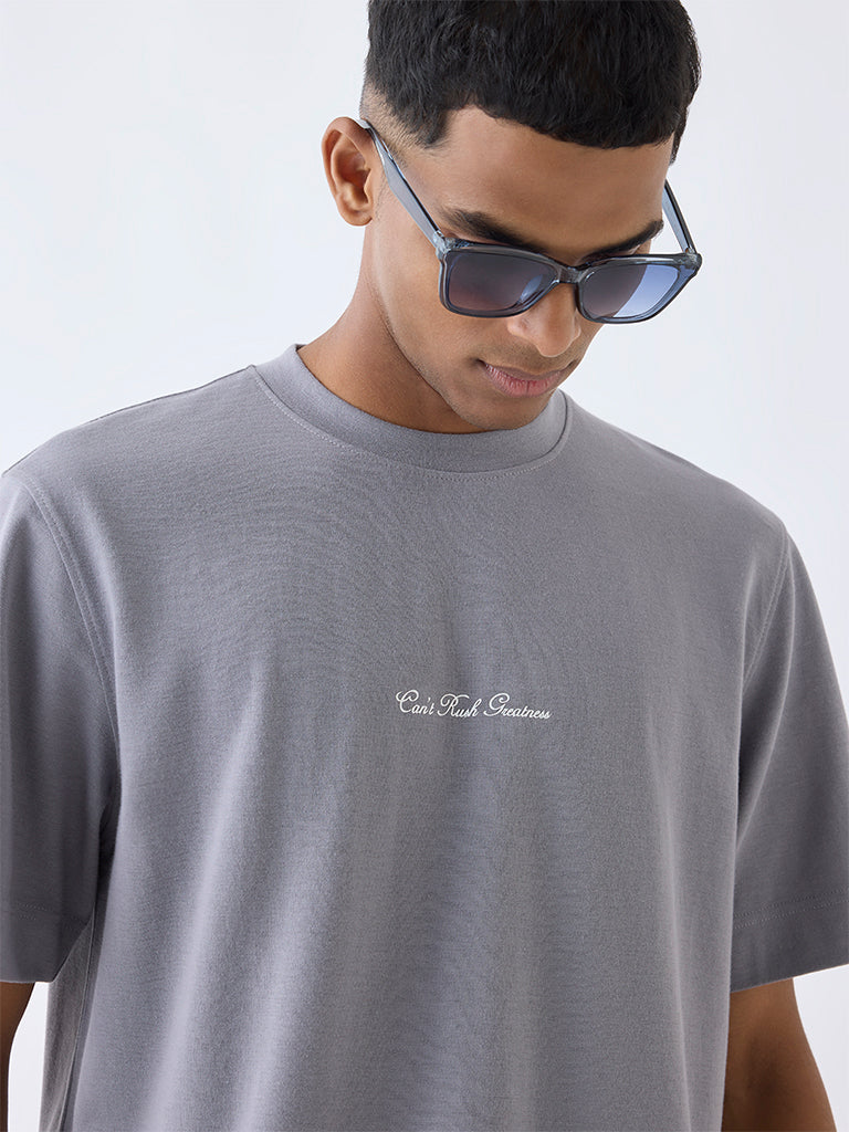 Studiofit Grey Relaxed-Fit Cotton-Blend T-Shirt