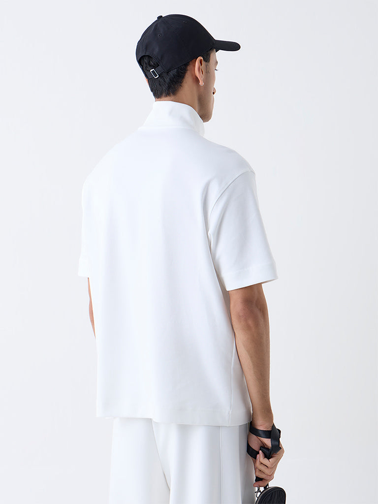 Studiofit White Relaxed-Fit Cotton-Blend Quarter-Zip T-Shirt