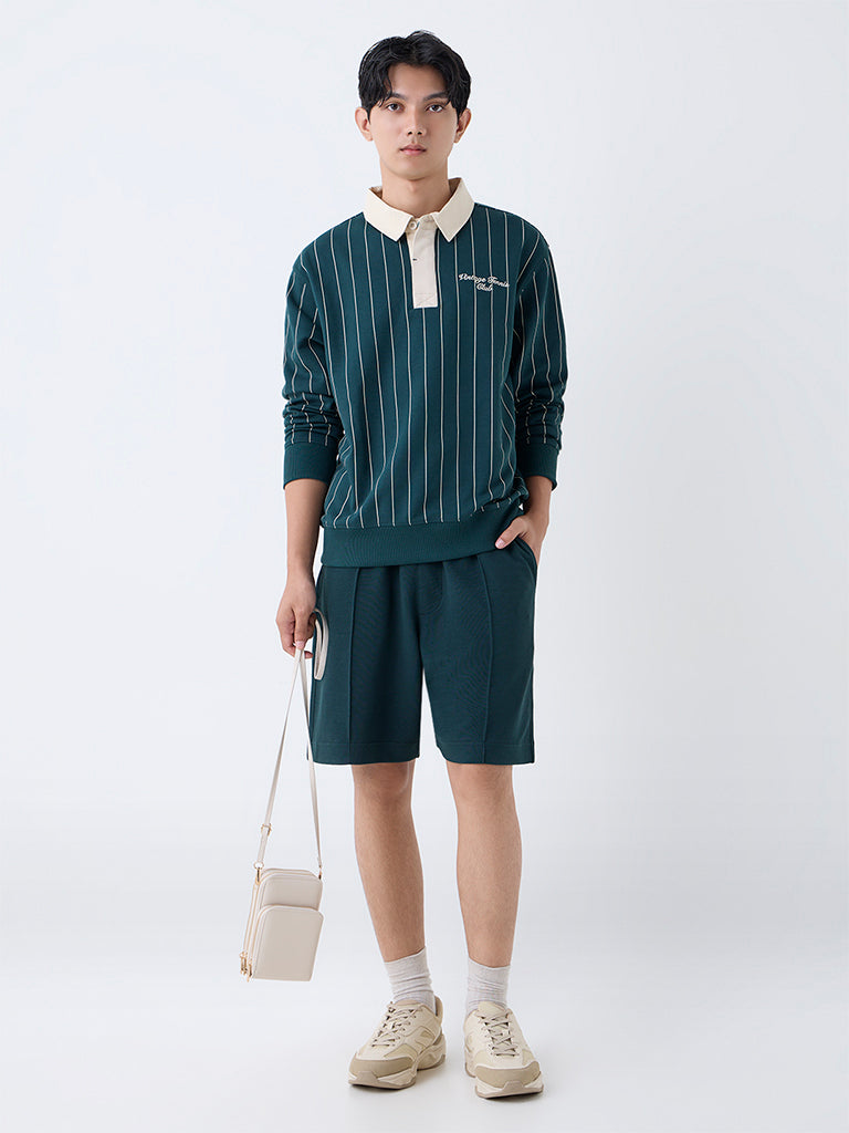 Studiofit Dark Green Relaxed-Fit Cotton-Blend T-Shirt