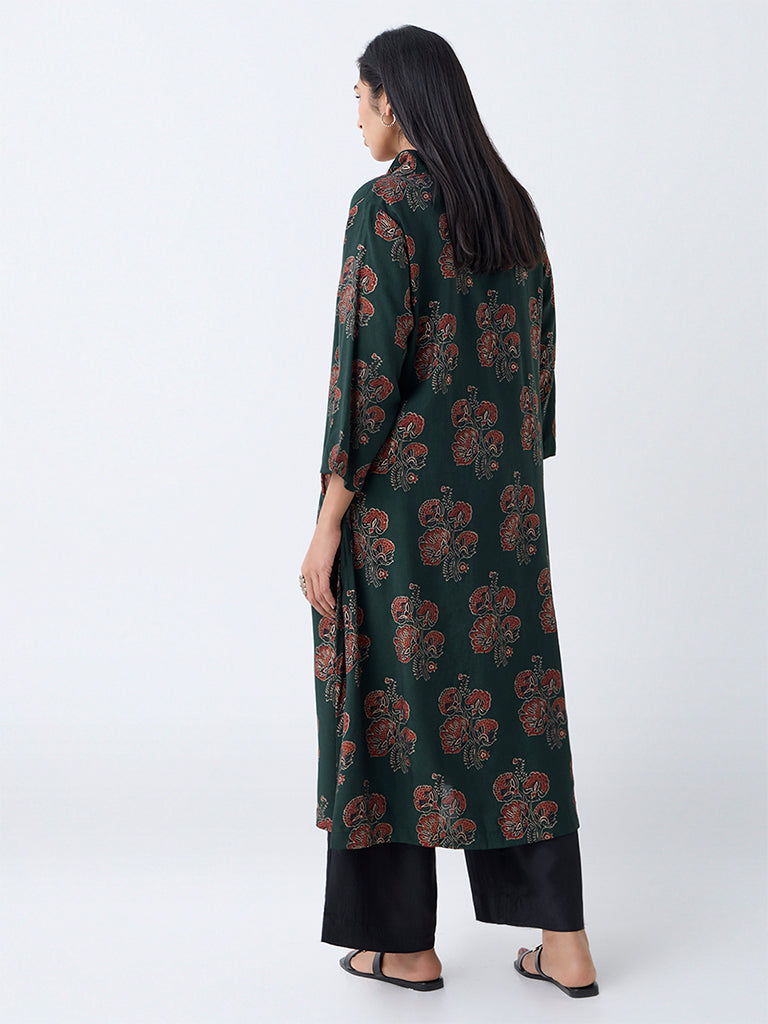 Diza Green Floral Design A-Line Kurta