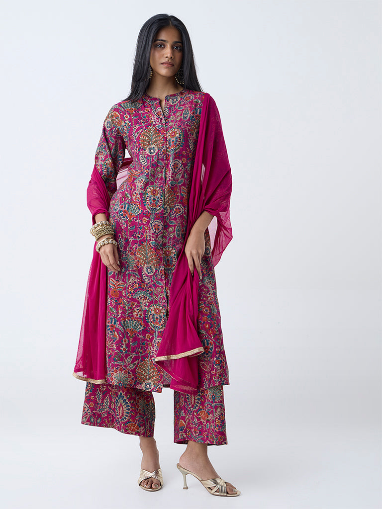Vark Magenta Foliage Printed A-Line Ethnic Set