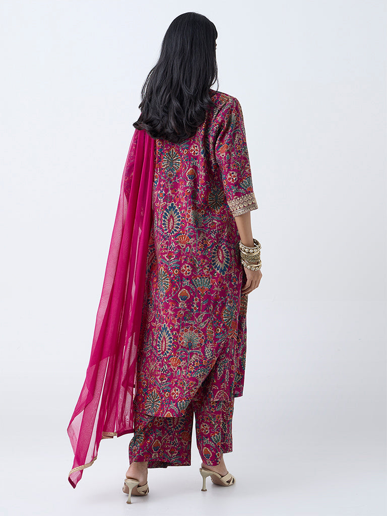 Vark Magenta Foliage Printed A-Line Ethnic Set