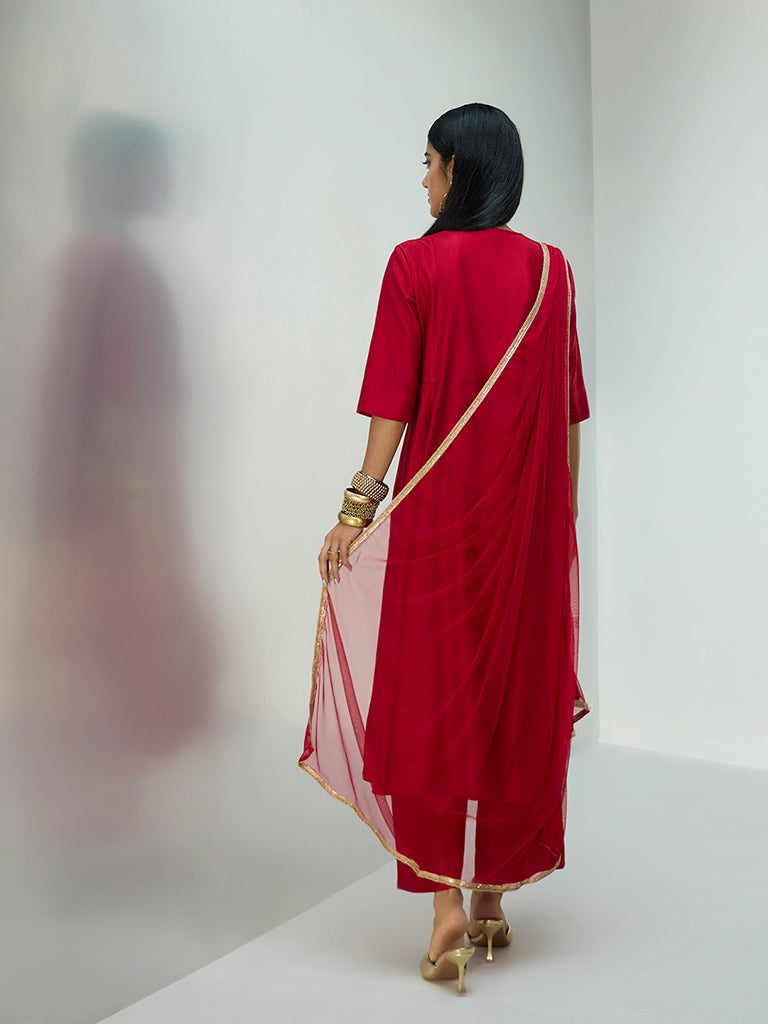Vark Maroon Zari Embroidered Anarkali Ethnic Set