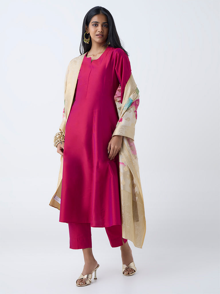 Vark Magenta Solid Anarkali Ethnic Set