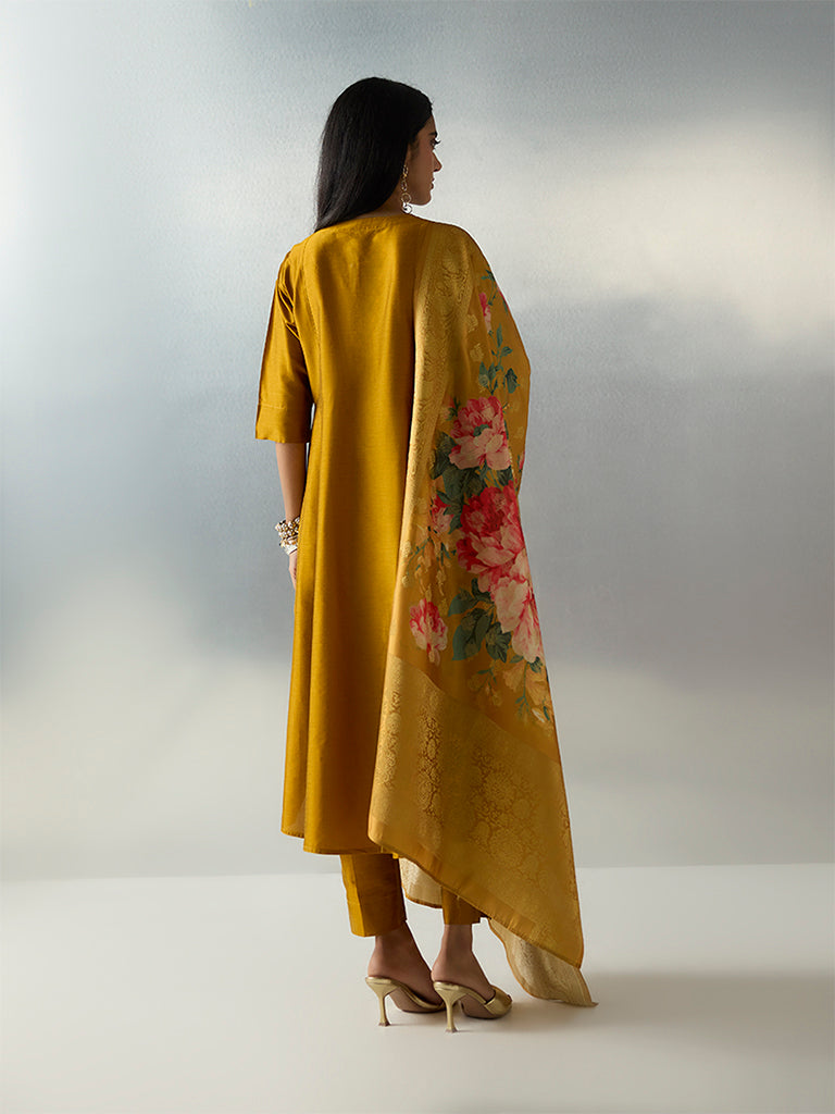 Vark Mustard Solid Anarkali Ethnic Set