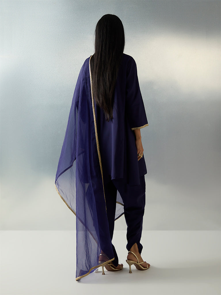 Vark Navy Sequin Embellished A-Line Ethnic Set