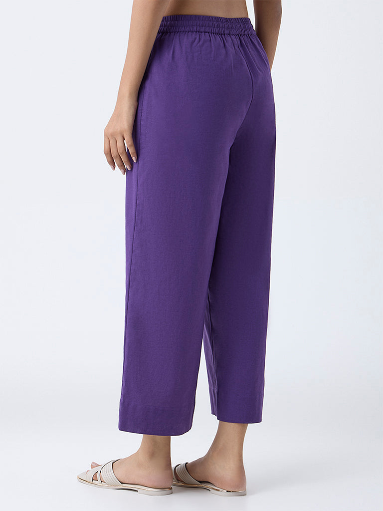 Utsa Purple Cotton-Blend Palazzos