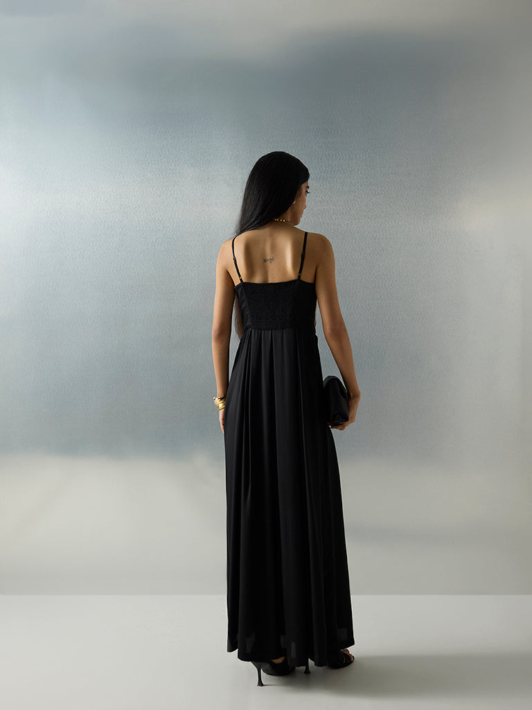 Vark Black Embellished A-Line Dress