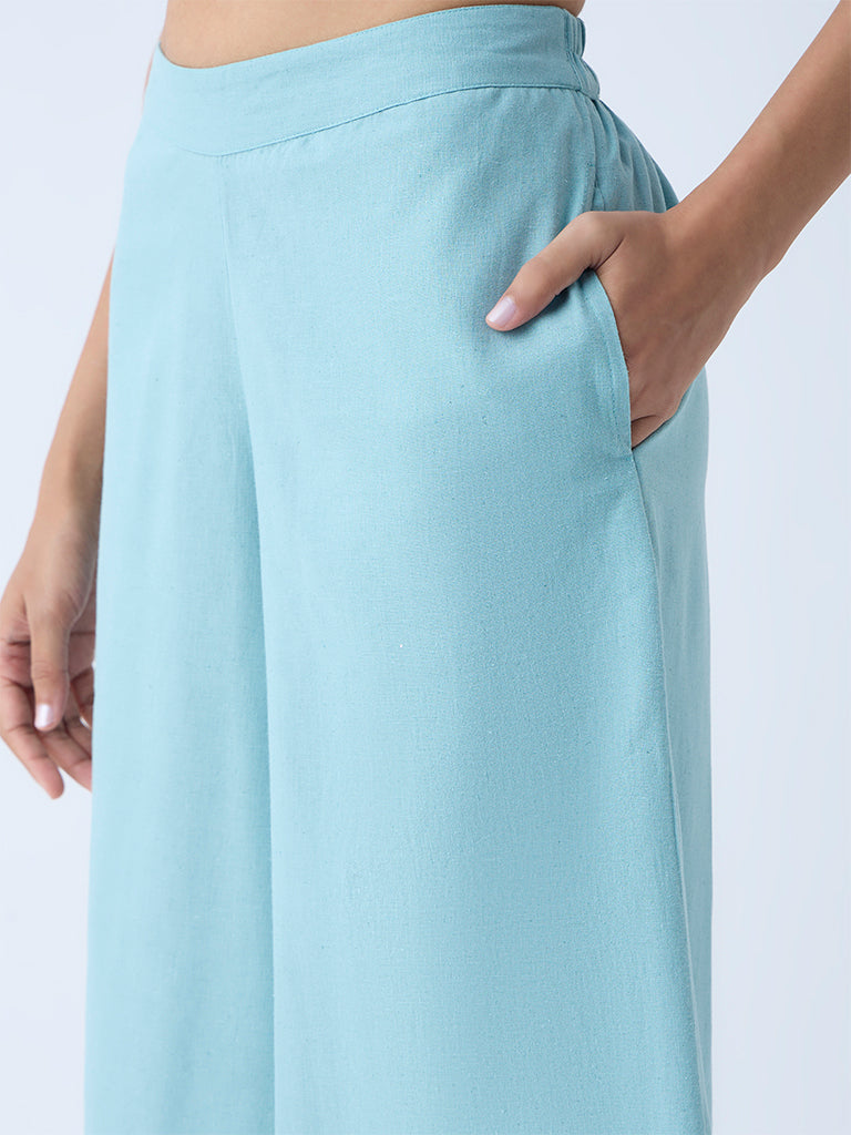 Zuba Aqua Solid Cotton-Blend Palazzos