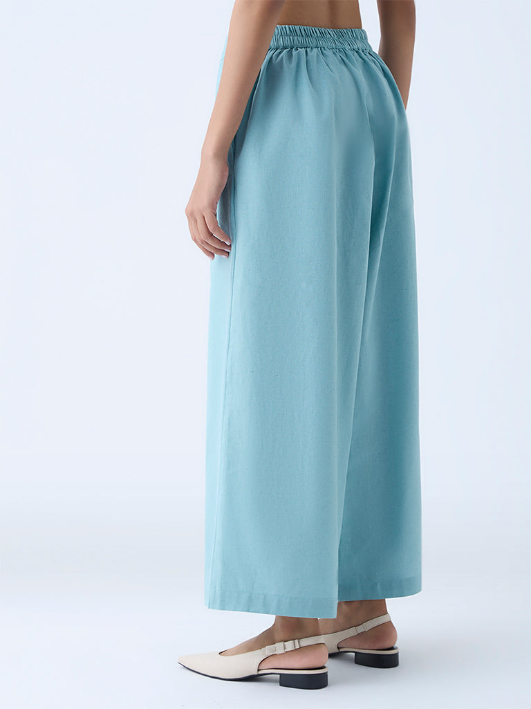 Zuba Aqua Solid Cotton-Blend Palazzos