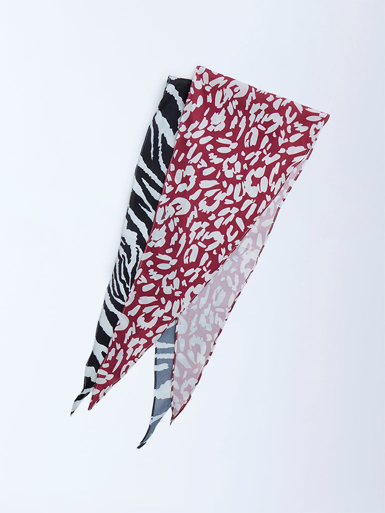 Westside Accessories Black & Red Printed Scarfs - Pack of 2
