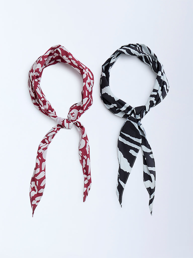 Westside Accessories Black & Red Printed Scarfs - Pack of 2