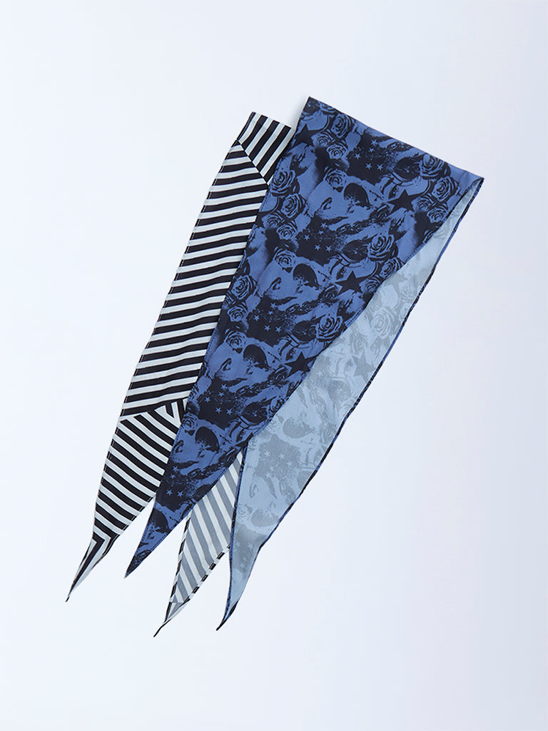 Westside Accessories Black & Navy Printed Scarfs - Pack of 2