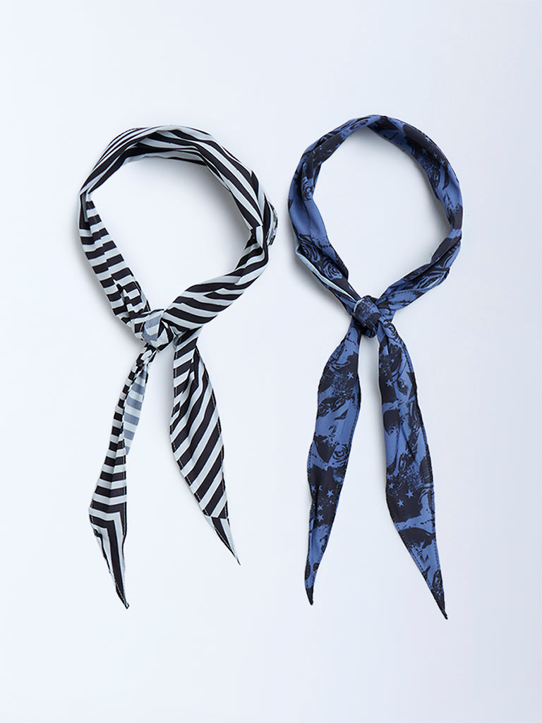 Westside Accessories Black & Navy Printed Scarfs - Pack of 2