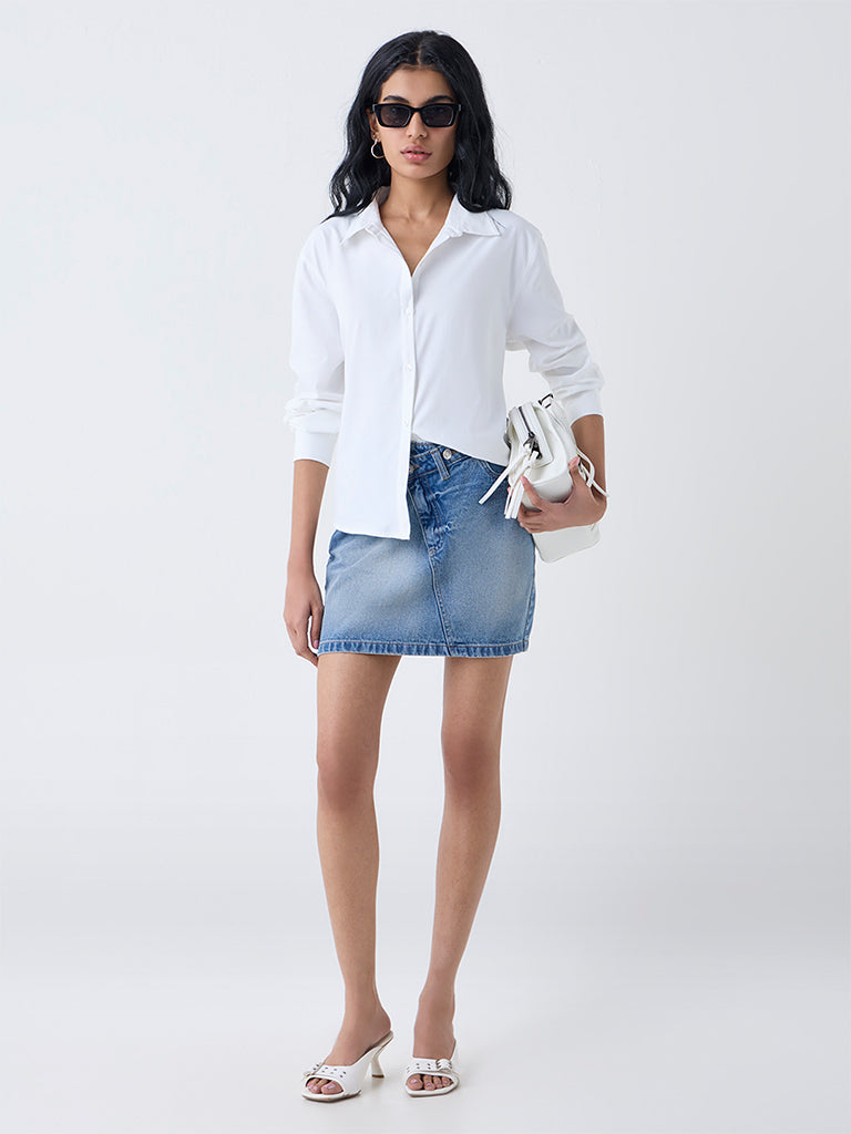 Westside Nuon Women's White Criss-Cross Detailed Shirt for Casual Wear Full View
