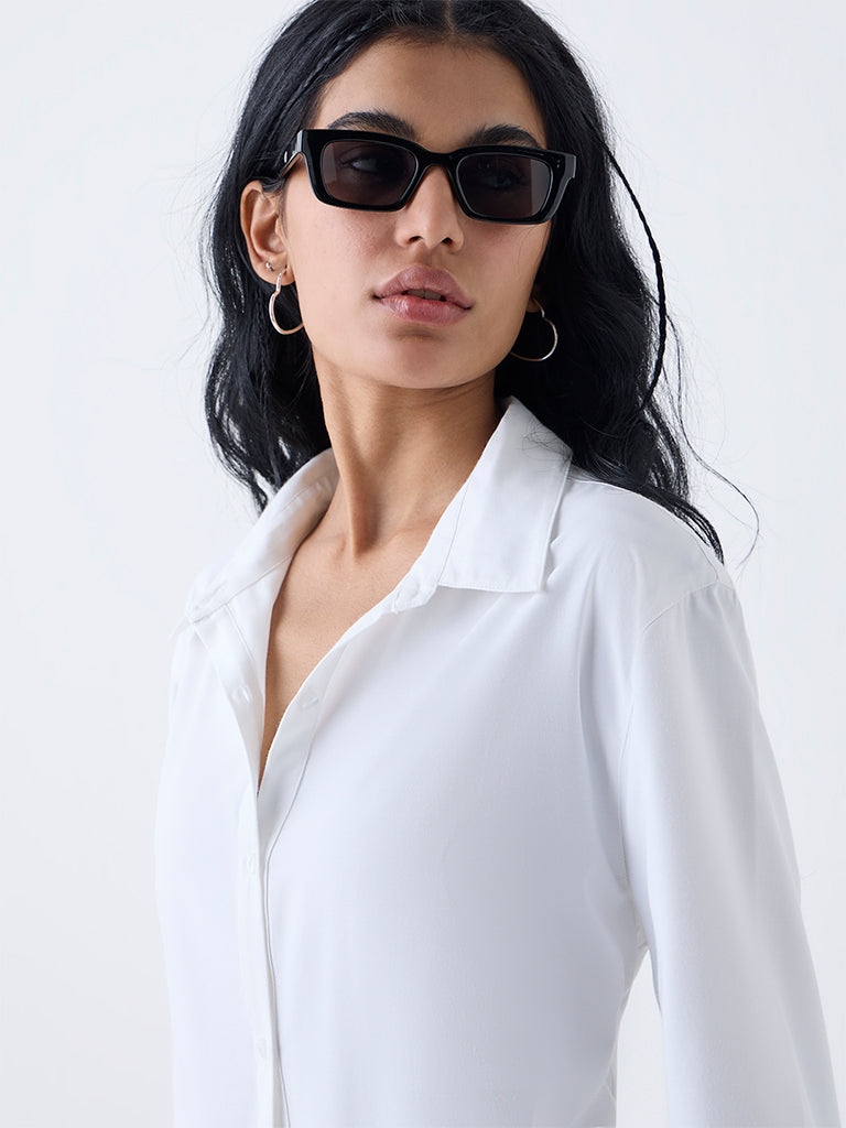 Westside Nuon Women's White Criss-Cross Detailed Shirt for Casual Wear Zoomed View