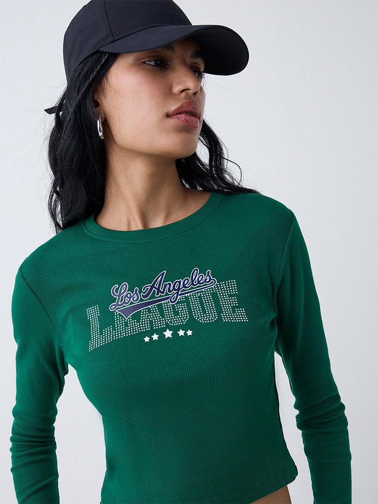 Nuon Dark Green Text Design Cotton-Blend T-Shirt